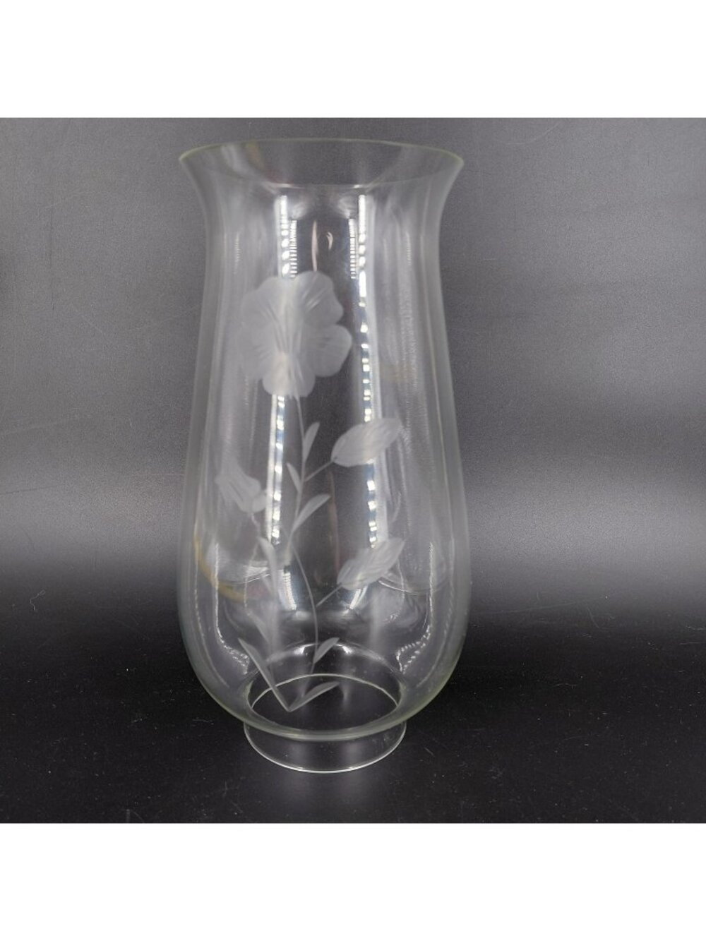 Clear Glass Hurricane Chimney Lamp Floral Etched Centerpiece 9" Candle Curved